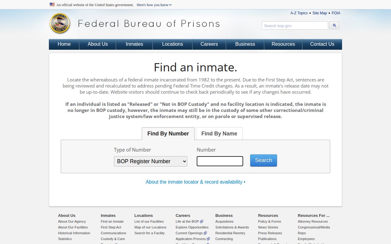 Federal BOP locator for a Phillips County custody search