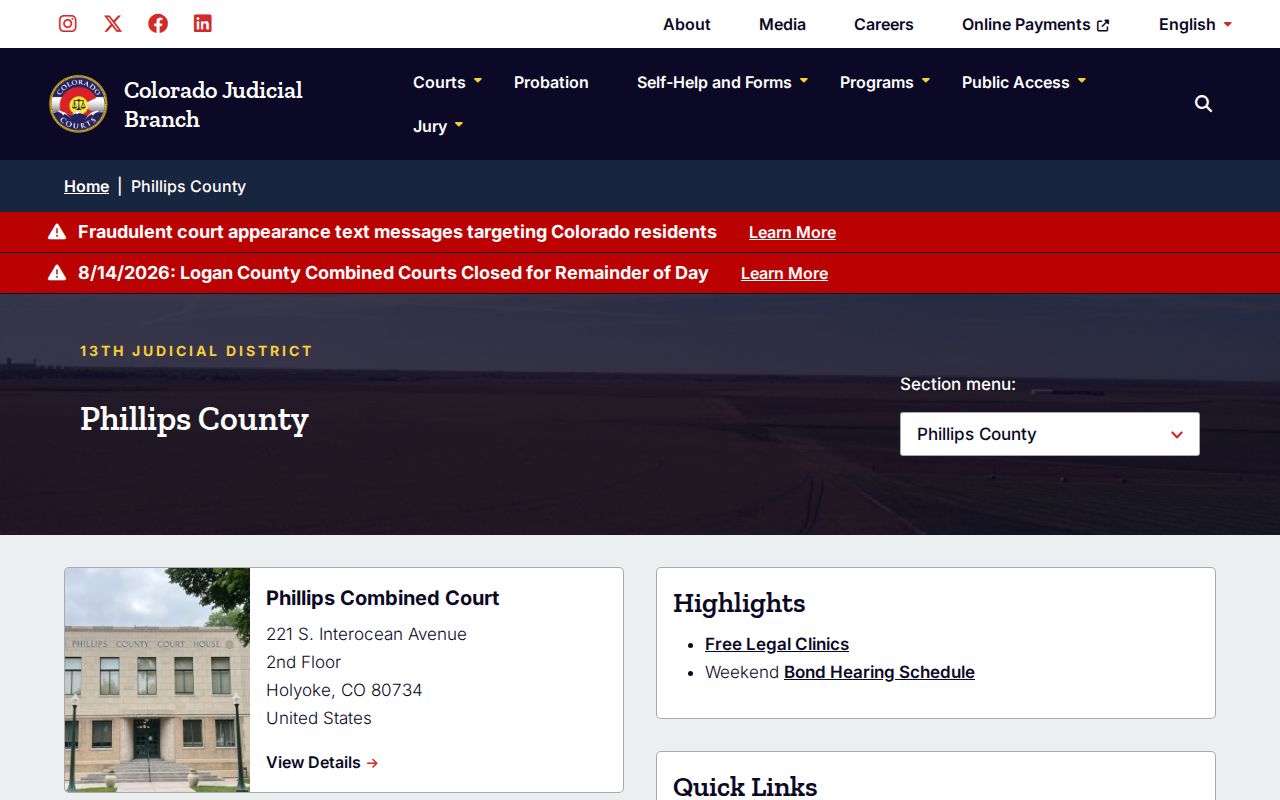 Phillips Combined Court arrest docket and disposition access