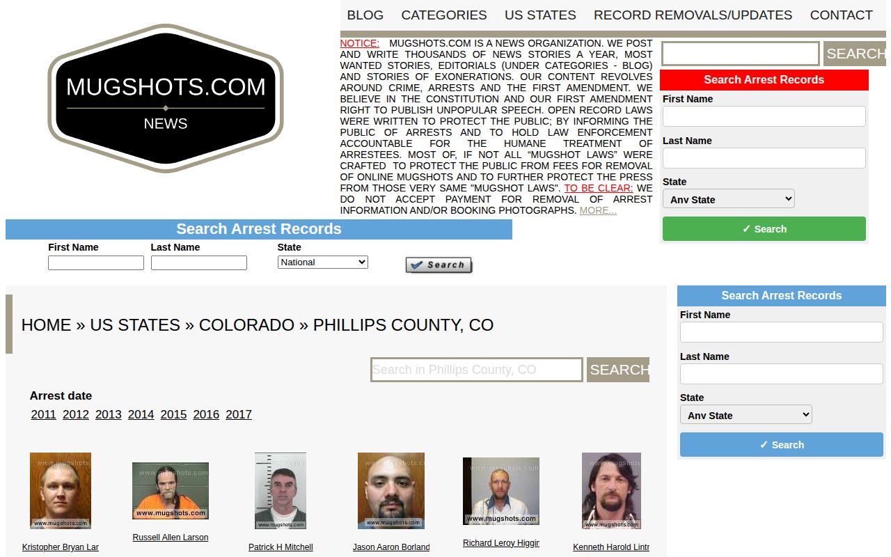Unofficial Mugshots.com Phillips County historical category context